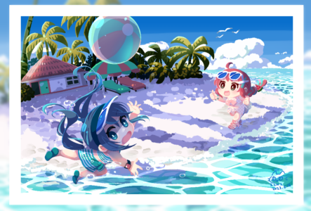 【自主制作】南の島でビーチボール!主線なしイラスト